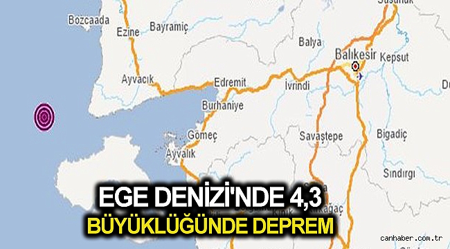 Ege Denizi'nde 4,3 büyüklüğünde deprem