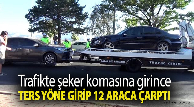 Trafikte şeker komasına girince ters yöne girip 12 araca çarptı