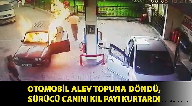 Otomobil alev topuna döndü, sürücü canını kıl payı kurtardı