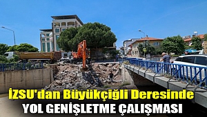 İZSU'dan Büyükçiğli Deresinde yol genişletme çalışması