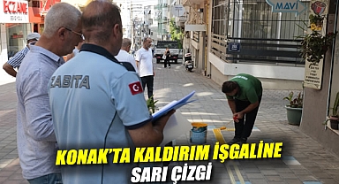 Konak'ta kaldırım işgaline sarı çizgi