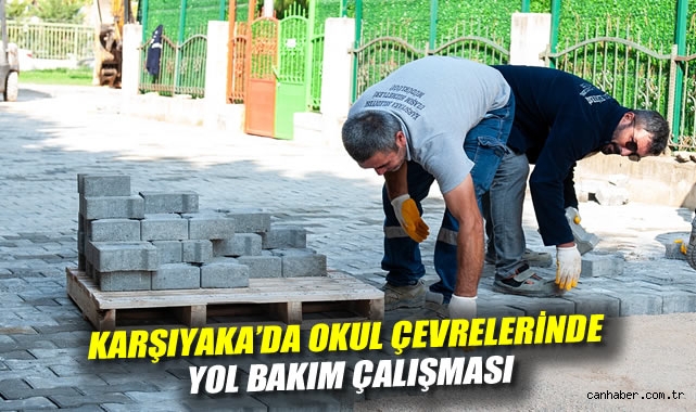 Karşıyaka'da okul çevrelerinde yol bakım çalışması
