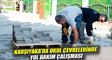 Karşıyaka'da okul çevrelerinde yol bakım çalışması