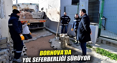 Bornova'da yol seferberliği sürüyor