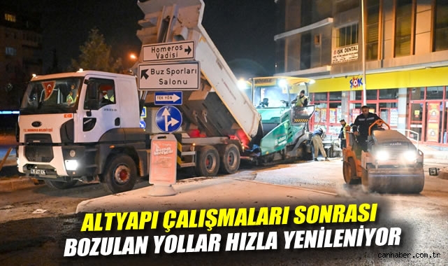 Altyapı çalışmaları sonrası bozulan yollar hızla yenileniyor