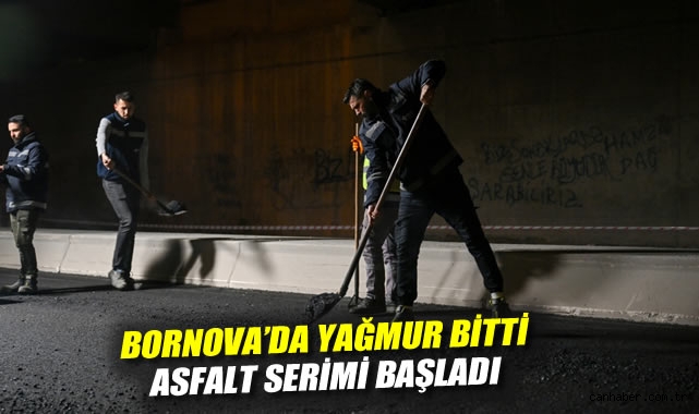 Bornova'da yağmur bitti, asfalt serimi başladı