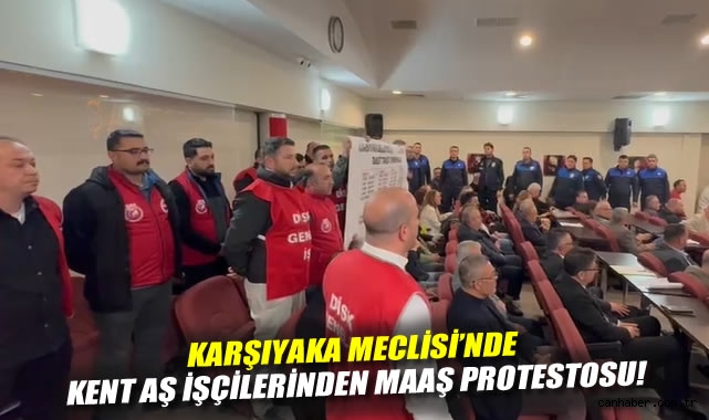 Karşıyaka Meclisi'nde Kent AŞ işçilerinden maaş protestosu!